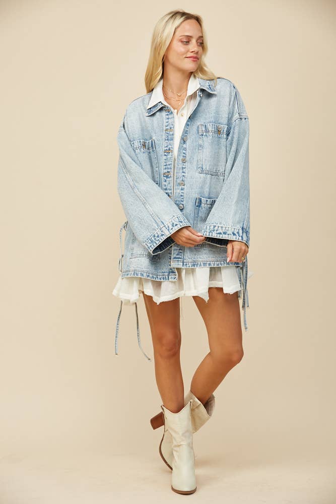 Side Tie Oversized Denim Jacket