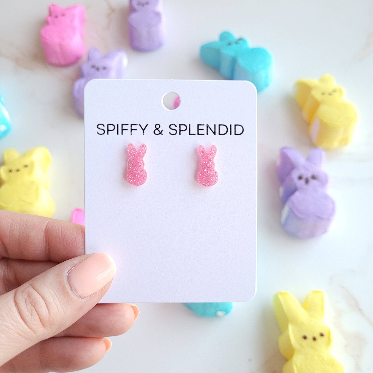 Pink Glitter Bunny Studs