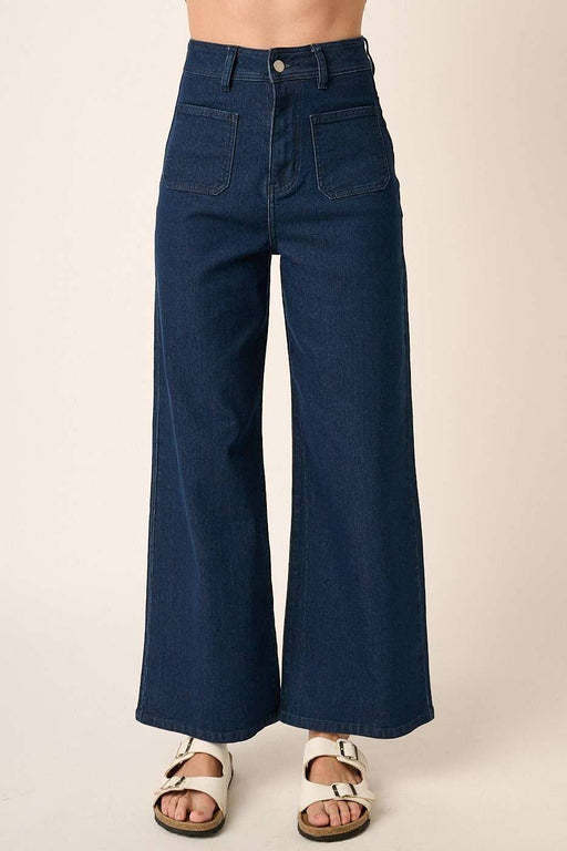 Indigo 2 Pocket Detail Wide Leg High Waist Denim Pant