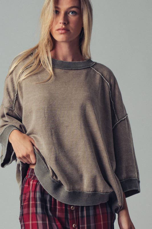 Olive Oversized Seam Detail Pullover Top