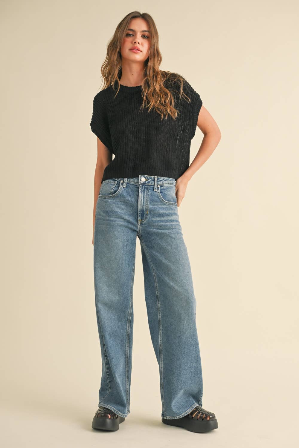 Black Dolman Sleeve Knitted Top