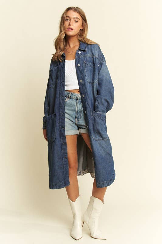 Plus Mid Length Button Sown Denim Jacket