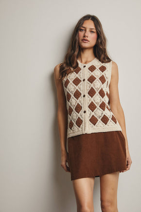 Black Crochet Diamond Pattern Vest