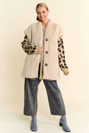 Cream Single Breasted Fuzzy Fur Vest