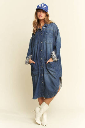 Plus Mid Length Button Sown Denim Jacket