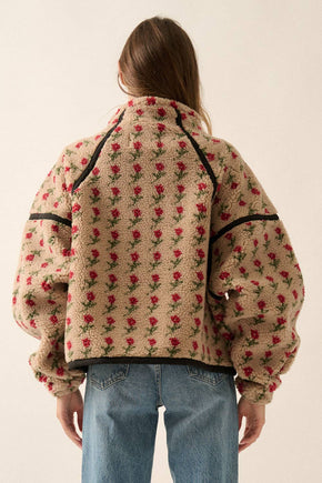 Rose Floral-Print Fleece Half-Zip Jacket