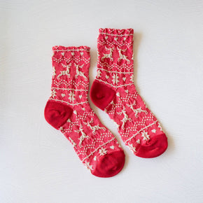 Red Christmas Glitter Casual Crew Socks