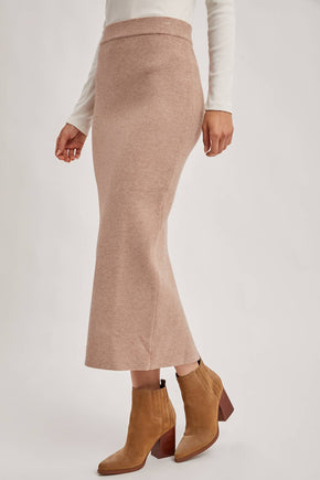 Latte Ribbed Knit Midi Skirt