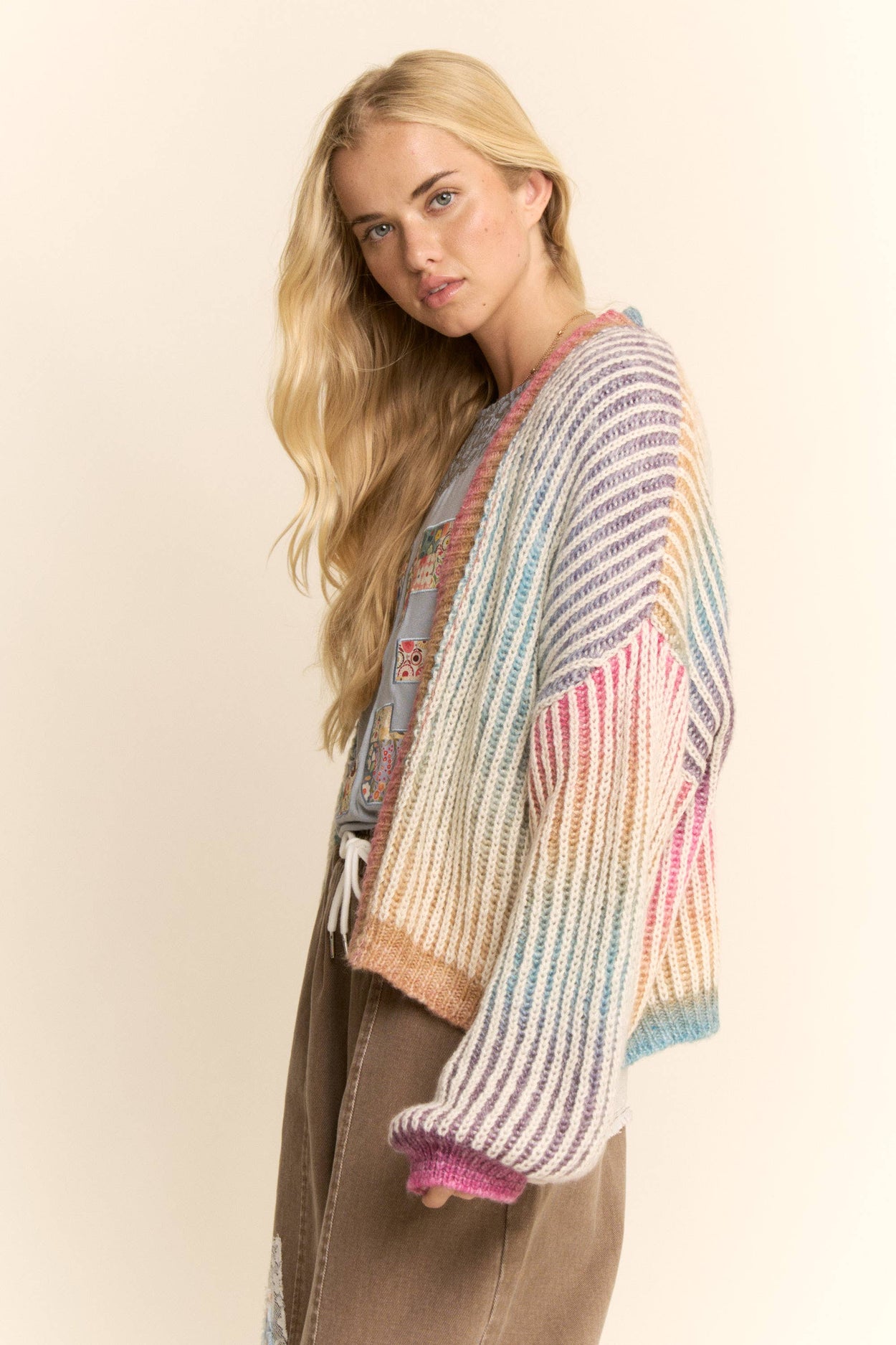 Plus Rainbow Stripe Open Cardigan