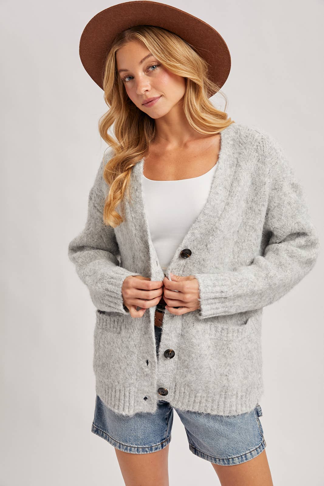 Latte Button Down Knit Sweater Cardigan