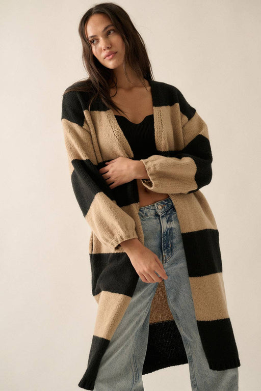 Black & Taupe Striped Duster Cardigan