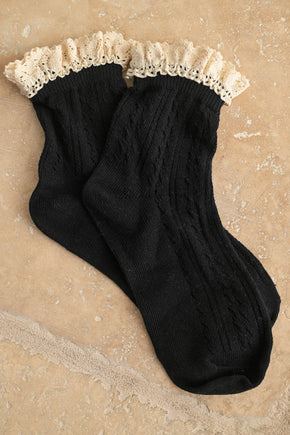 Black Net Point Elle With Crochet Trim Socks