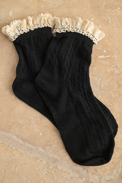 Black Net Point Elle With Crochet Trim Socks