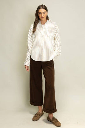 Brown Sophisticated Stripe Blouse