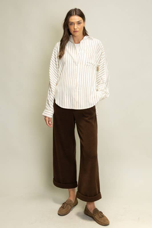 Brown Sophisticated Stripe Blouse