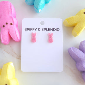 Pink Glitter Bunny Studs