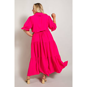 Plus Fuchsia Button Down Maxi Dress