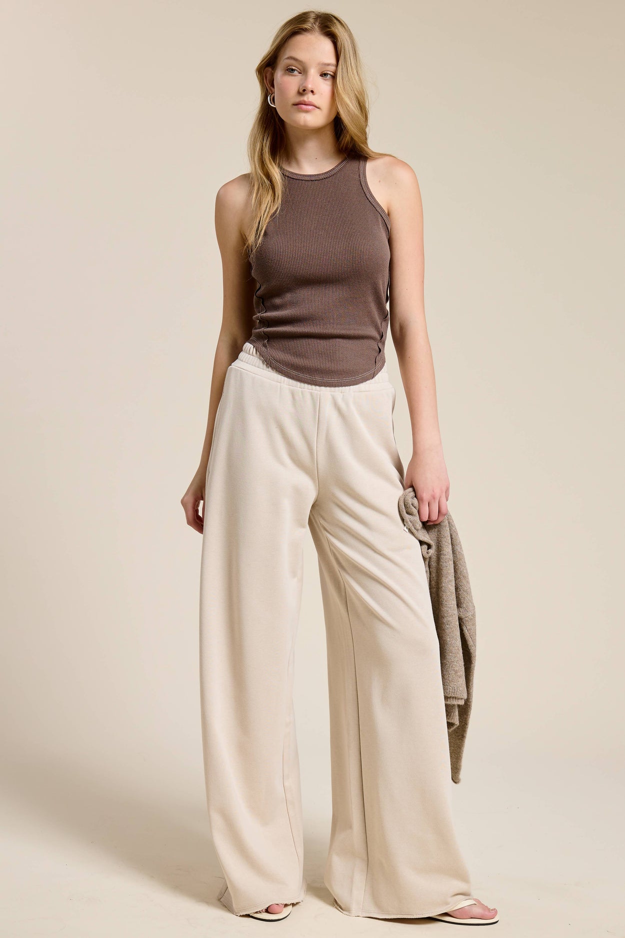 Beige Wide Leg Sweatpants