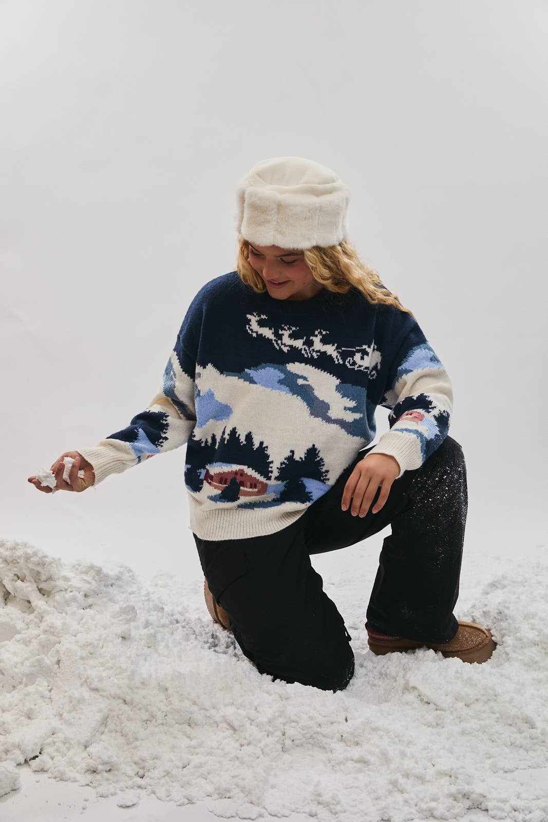 Navy Ski Village Graphic Sweater