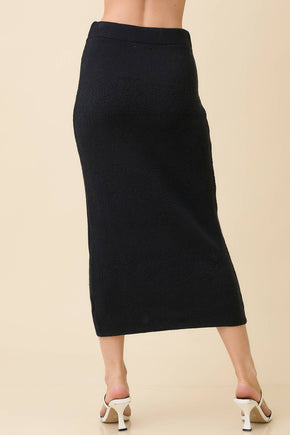 Black Midi Sweater Knit Skirt