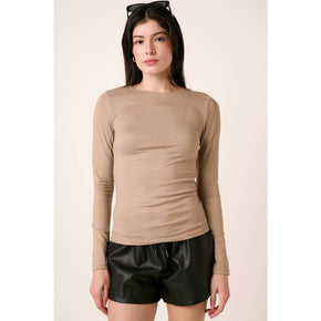Taupe Round Neck Long Sleeve Knit Top