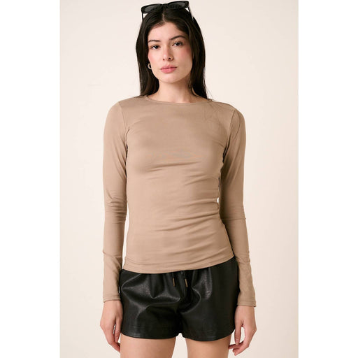 Taupe Round Neck Long Sleeve Knit Top