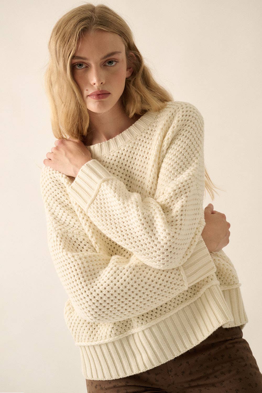 Cream Crochet-Knit Sweater