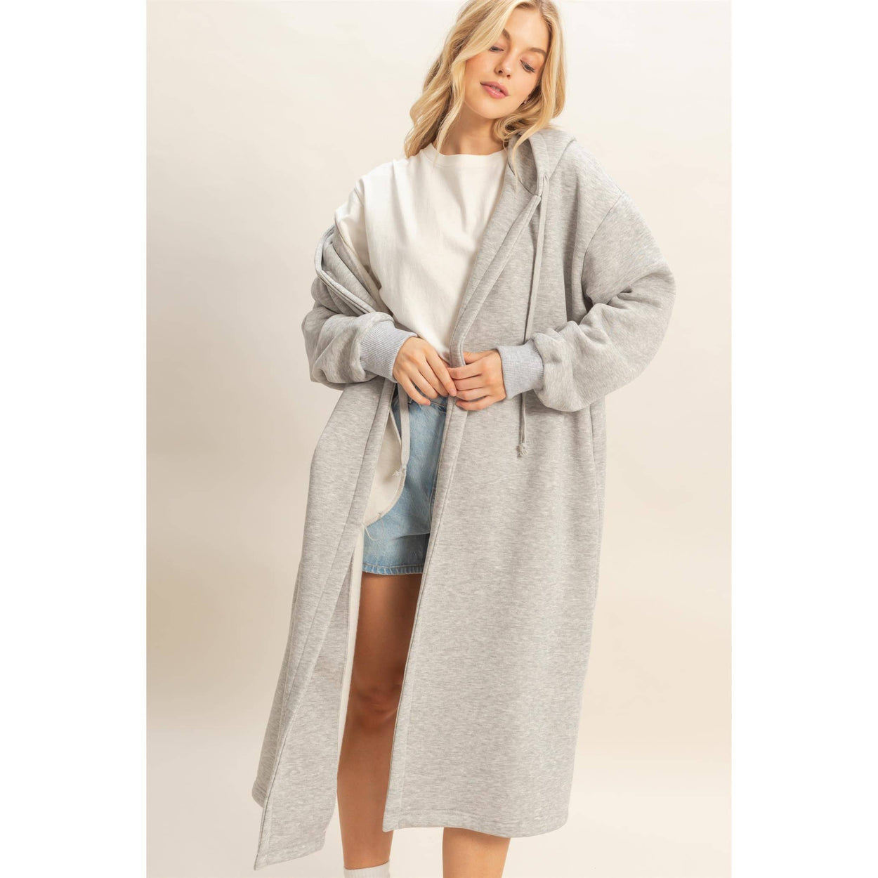 Grey Fleece French Terry Hood Coat