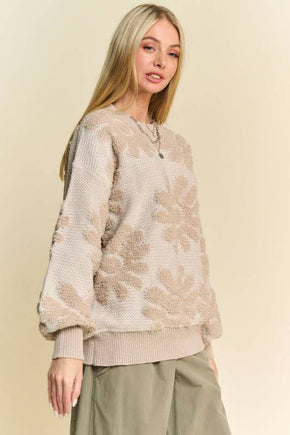 Plus Beige Textured Floral Sweater
