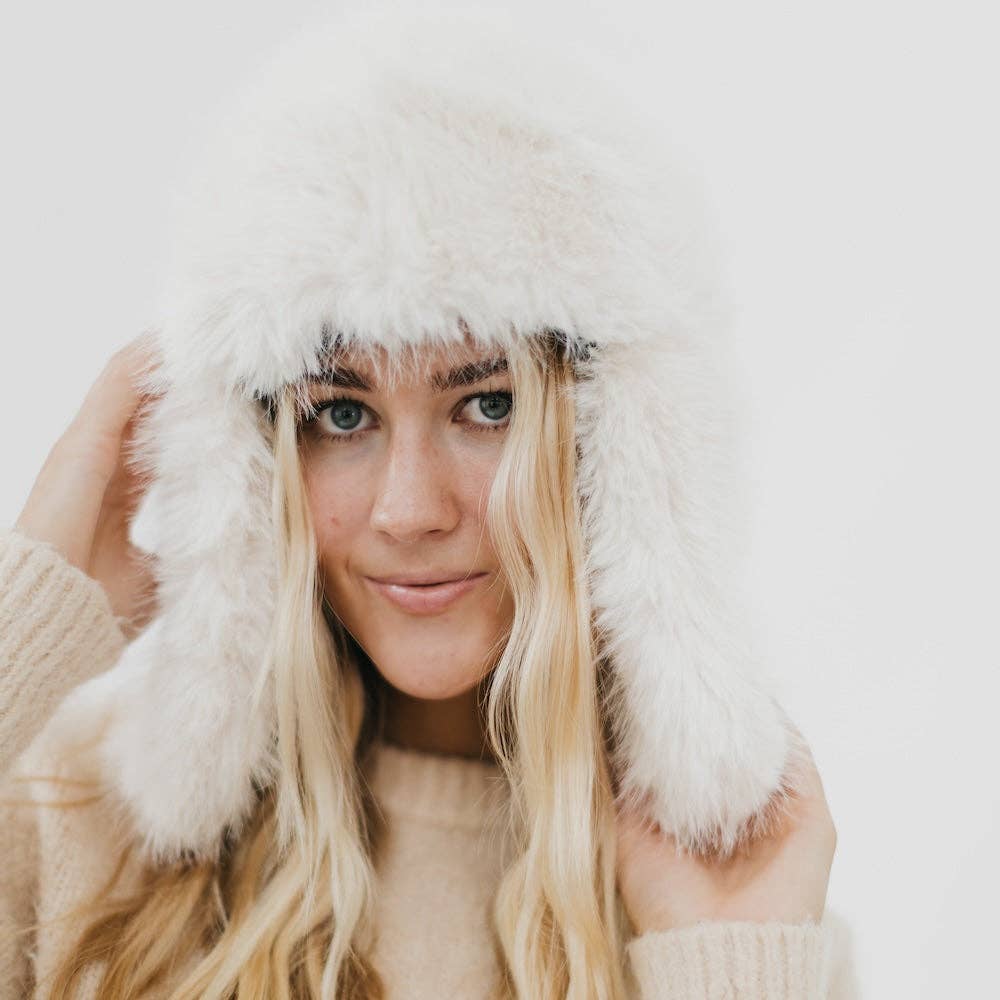 Cream Bonnie Bomber Faux Fur Winter Hat