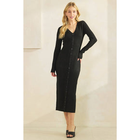 Black Button Down Sweater Midi Dress