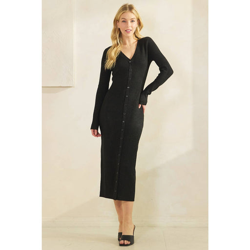 Black Button Down Sweater Midi Dress