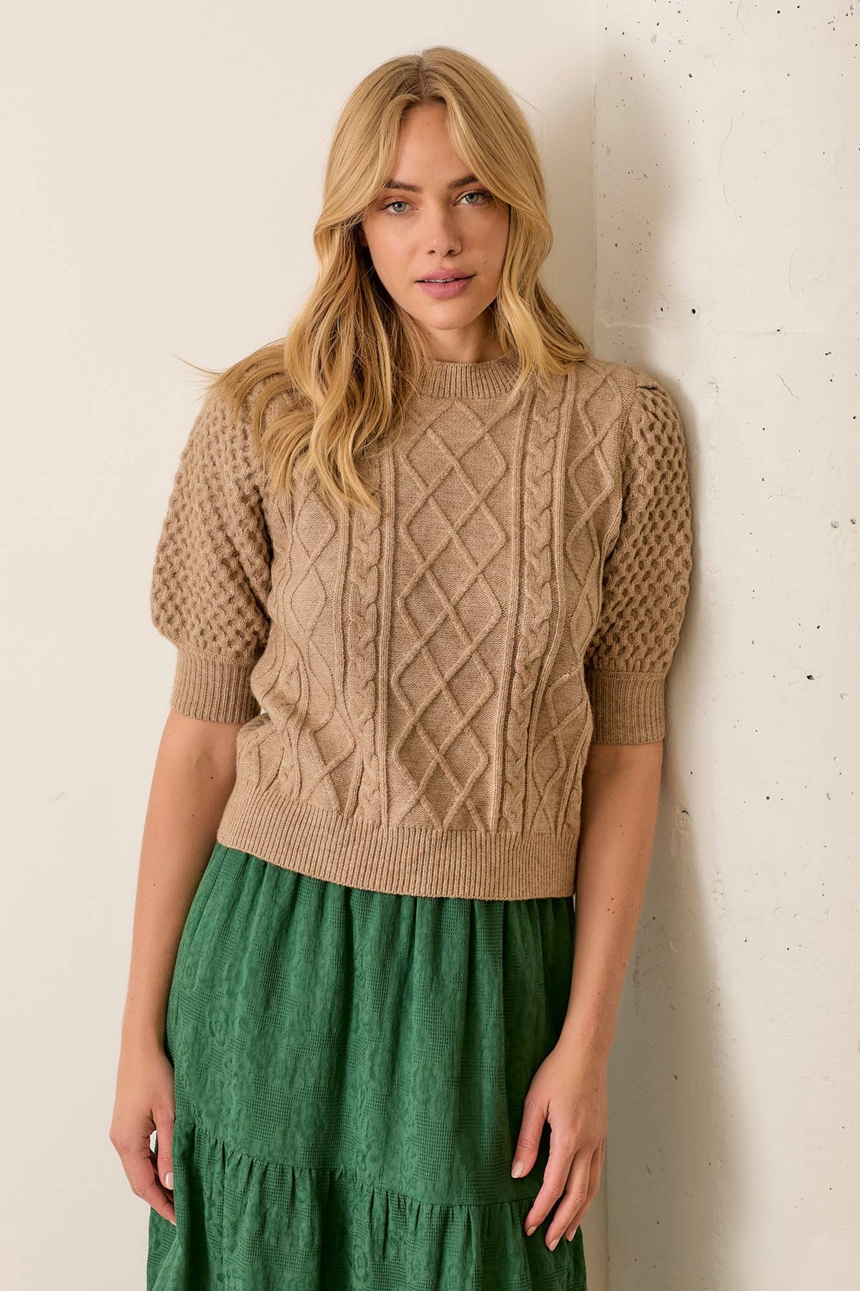 Plus Taupe Short Sleeve Knit Top