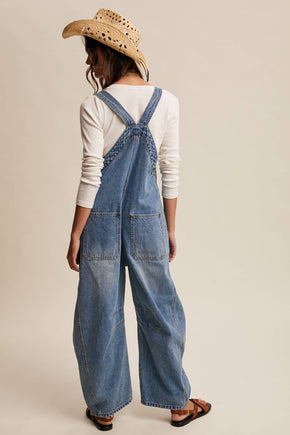 Western Wide-Leg Denim Overalls