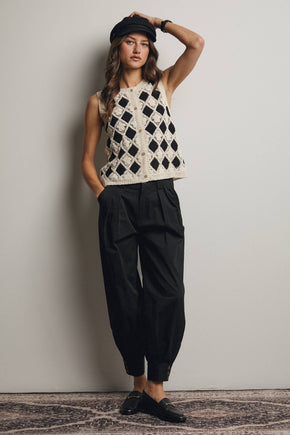 Black Crochet Diamond Pattern Vest