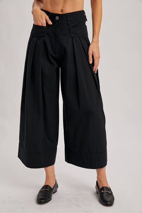Black Pleated Wide-Leg Pants