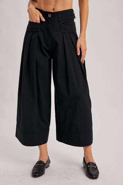 Black Pleated Wide-Leg Pants