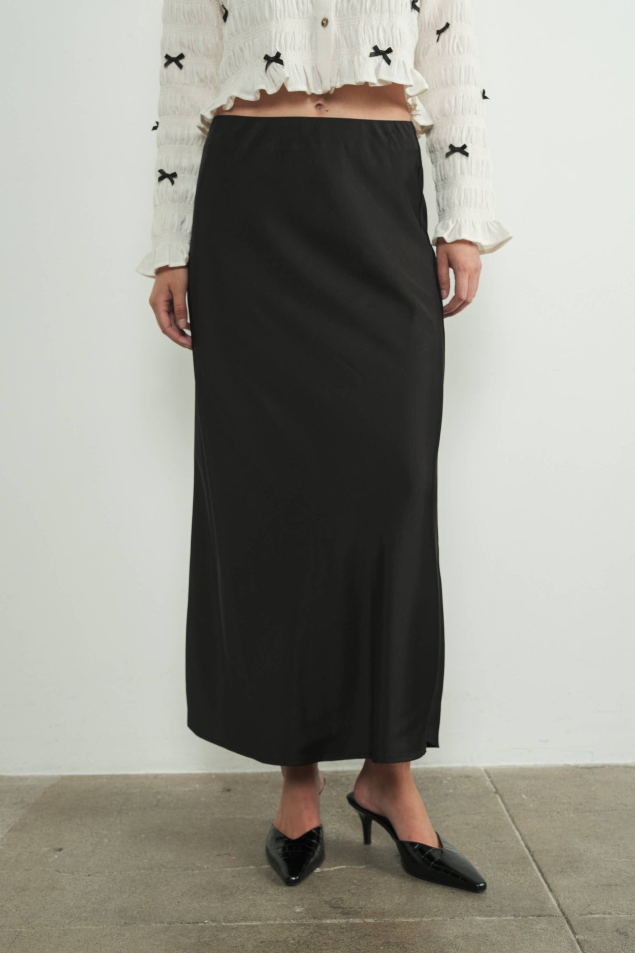 Black Leopard Satin Effect Midi Skirt With Lining