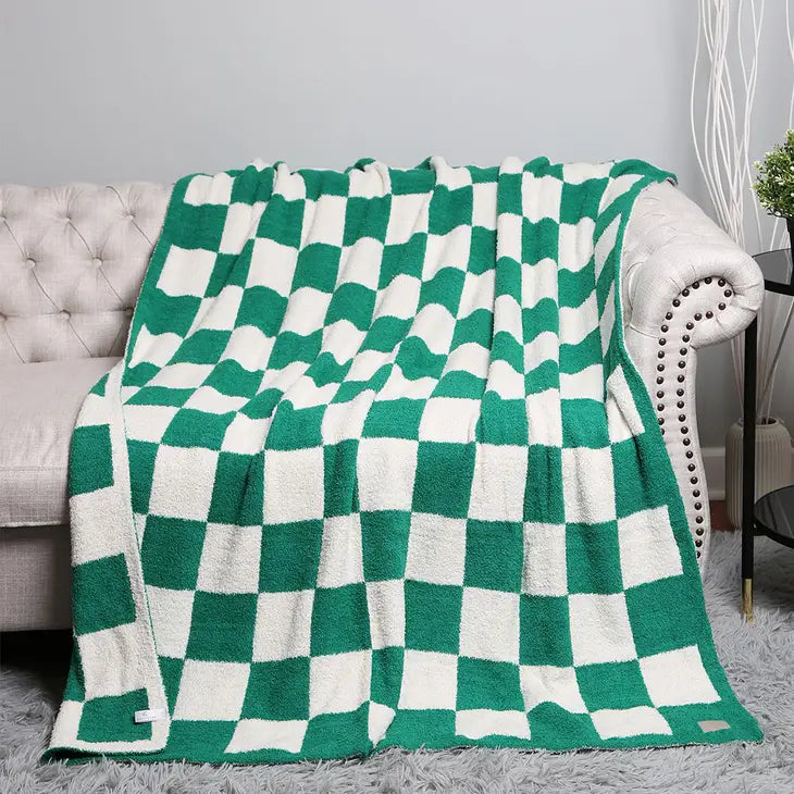 Green Checkerboard Patterned Throw Blanket