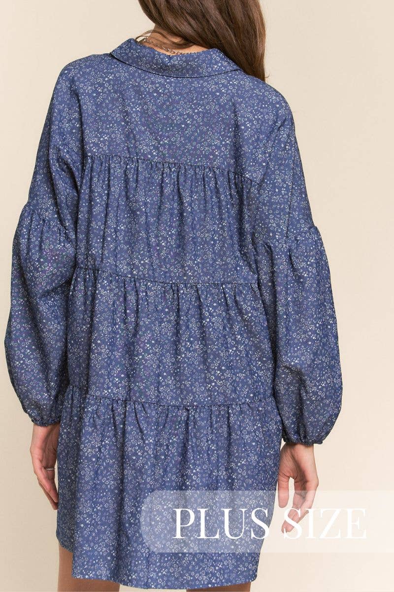 Plus Long Sleeve Button Down Dress