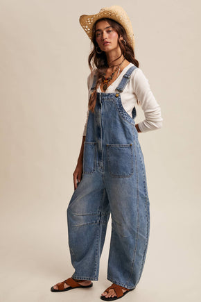 Western Wide-Leg Denim Overalls