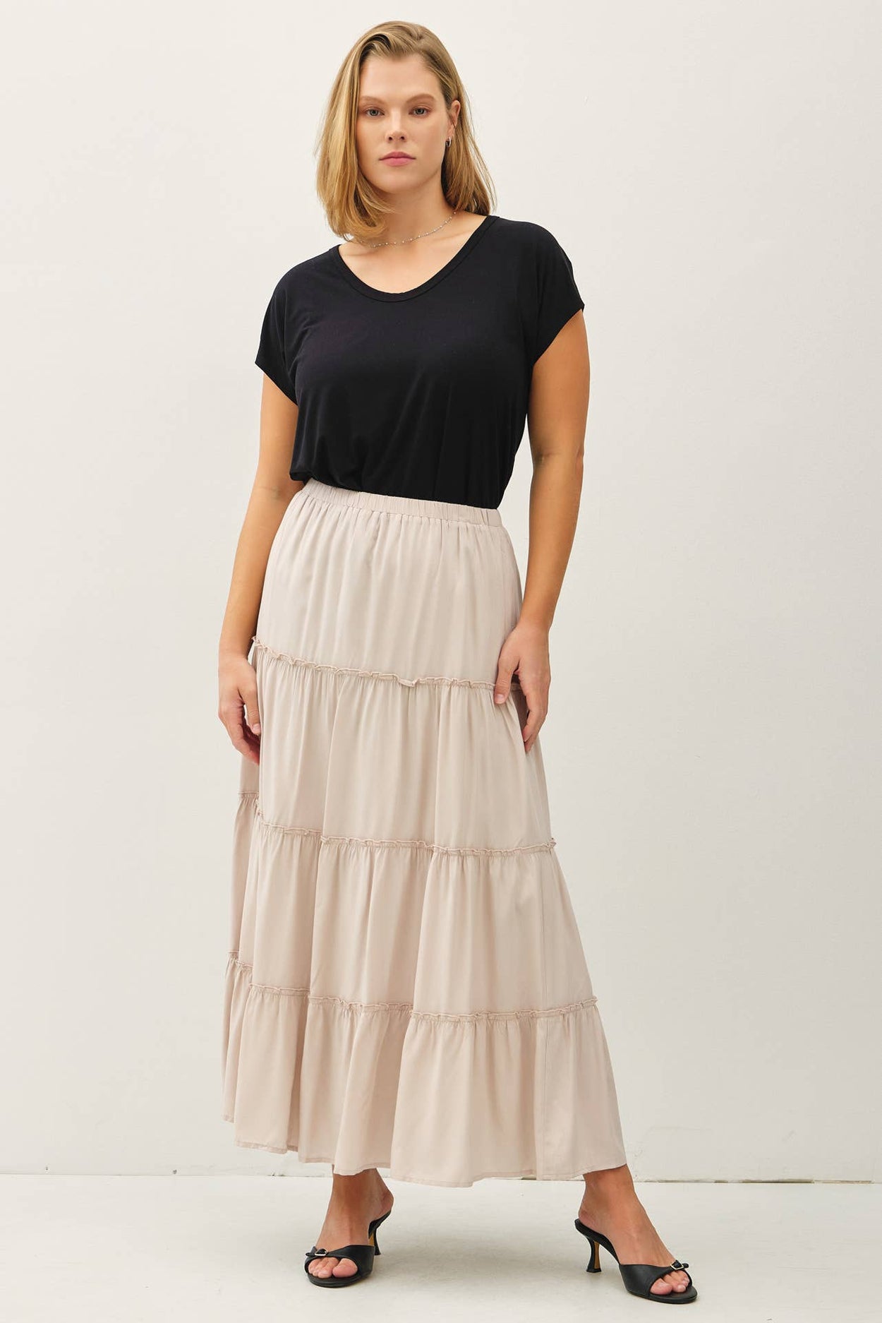 Plus Stone Tiered Maxi Skirt
