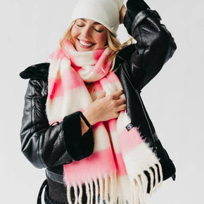 Pink & Cream Stevie Striped Tassel Scarf