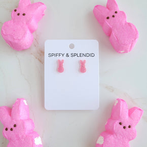 Pink Glitter Bunny Studs