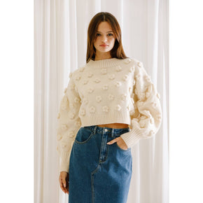 Cream Pom Pom Daisy Cropped Sweater