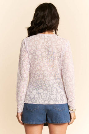 Plus Lavender Long Sleeve Floral Mesh Top