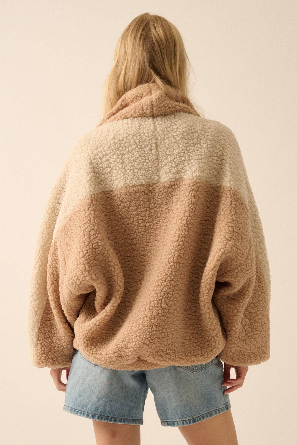 Camel Colorblock Sherpa Jacket