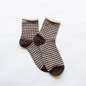 Oatmeal & Red Picnic Mid Crew Socks