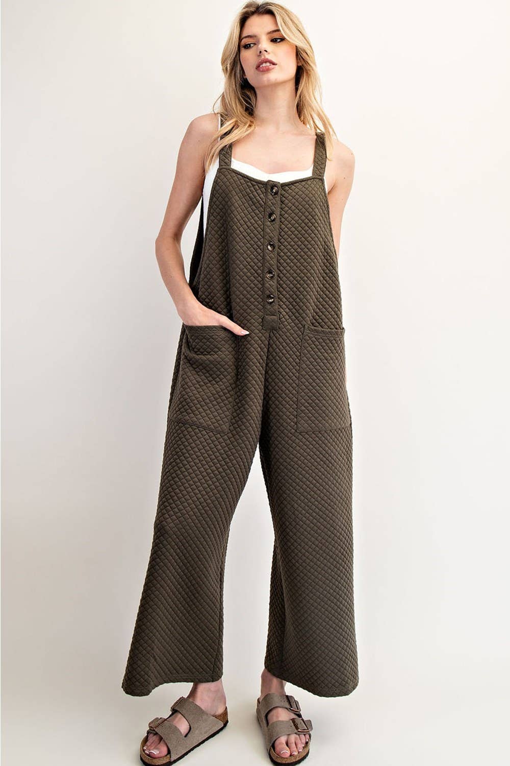 Dry Herb Textured Sleeveless Jumpsuit