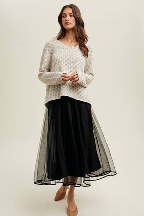 Black Tulle Midi Skirt